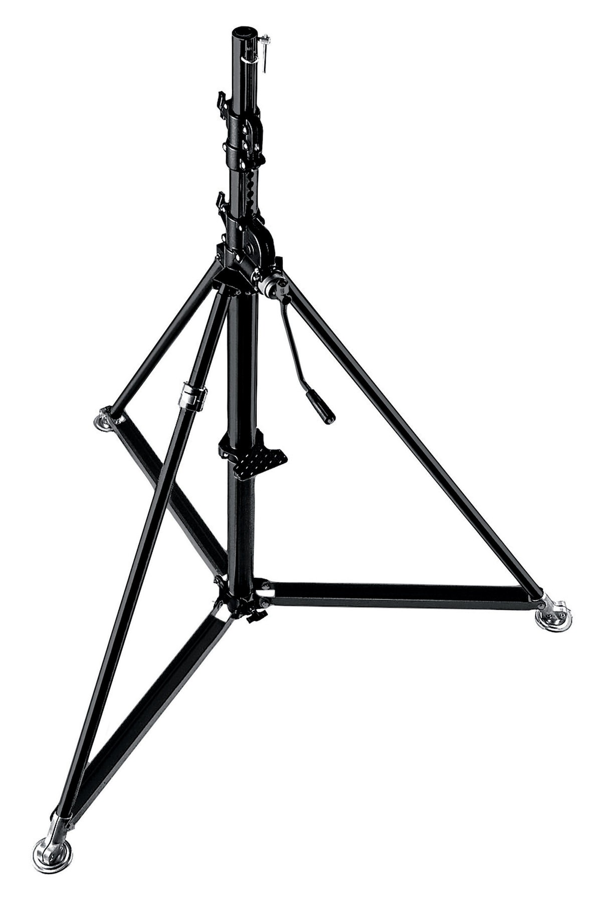 B6040, Manfrotto Stand wind-up 40, chrome, 3 sections; 1.72-3.86m; 16mm/28mm; max load 80kg (avec roues)